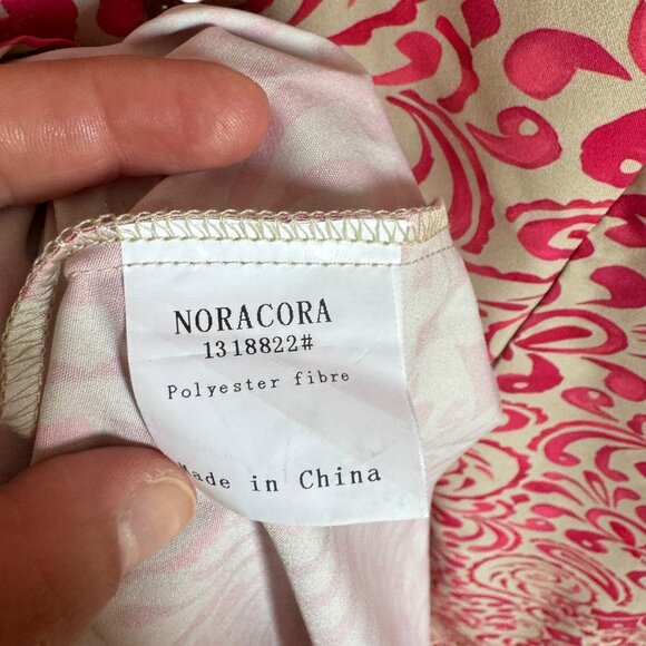 New Women's V-Neck A-Line Maxi Dress Pink & Beige Pattern Small Short Sleeve - Picture 5 of 8